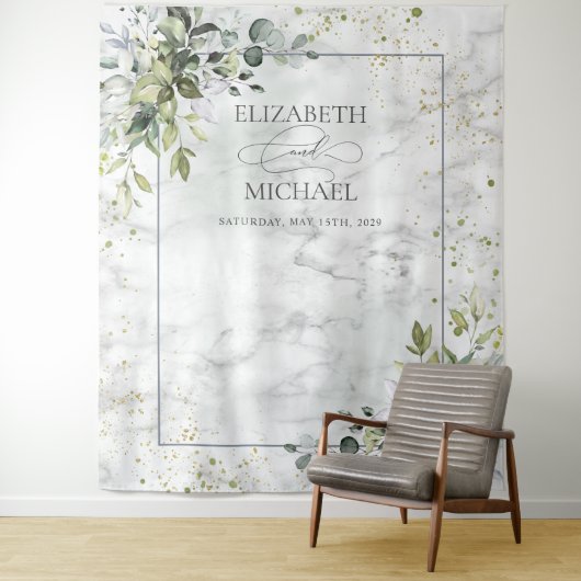 Elegant Stofblauw Eucalyptus Groene Marmer Wandkleed (In situ)