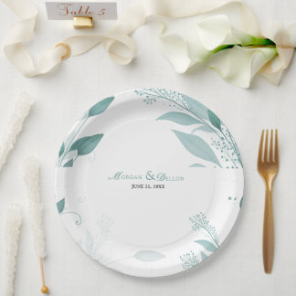 Elegant Stofblauw Eucalyptus Turquoise Bloem Bruil Papieren Bordje