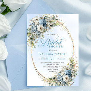 Elegant Stofblauw Groen Goud Bruidsdouche Kaart