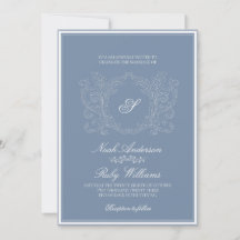 Elegant Stofblauw Klassiek Schrift Monogram Trouwe