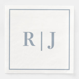 Elegant Stofblauw Monogram Beginletters Trouwen Servet