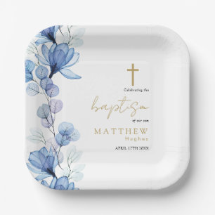 Elegant Stofblauw Transparant Bloem Doop Papieren Bordje