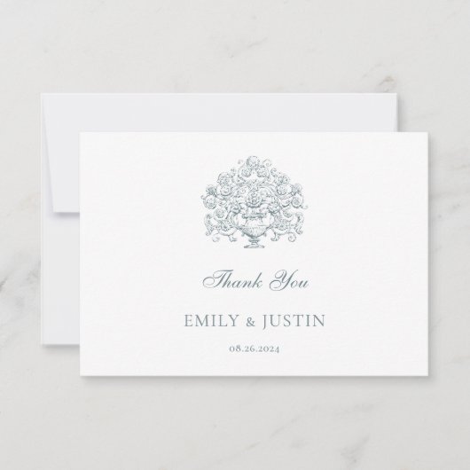 Elegant Stoffig Blauw Barok Bruiloft Bedankkaart (Voorkant)