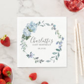 Elegant Stoffig Blauw Bloemen 21st Verjaardag Cust Servet (Insitu)