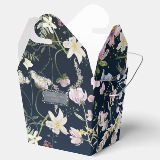 Elegant Stoffig Blauw Bloemen Bruiloft Bedankdoosjes (Geopend)