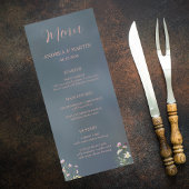 Elegant Stoffig Blauw Bloemen Bruiloft Menu