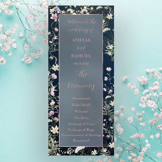 Elegant Stoffig Blauw Bloemen Bruiloft Programma