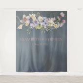  Elegant Stoffig Blauw Bloemen Bruiloft Wandkleed (Voorkant)