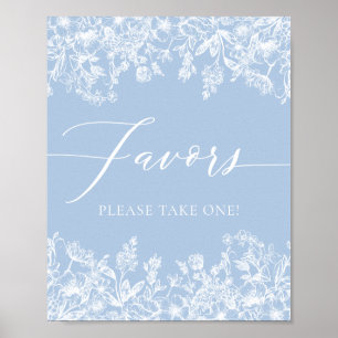Elegant  Stoffig Blauw Bloemen Favorieten Teken Poster