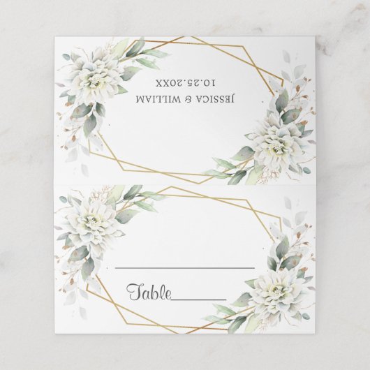 Elegant Stoffig Blauw Bloemen Groen Trouwtafel (Buitenkant ongevouwen)