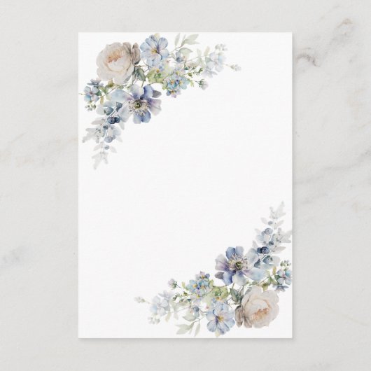 Elegant Stoffig Blauw Bloemen Modern Bruiloft Informatiekaartje (Achterkant)