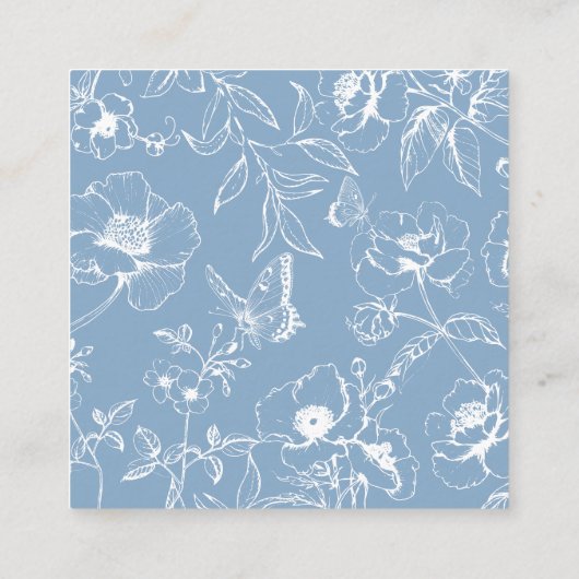 Elegant Stoffig Blauw Bloemen QR Code Bruiloft RSV Informatiekaartje (Achterkant)