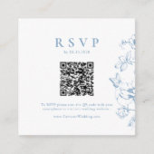 Elegant Stoffig Blauw Bloemen QR Code Bruiloft RSV Informatiekaartje (Voorkant)