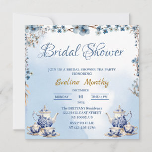 Elegant Stoffig Blauw Bloemen Thee Party vrijgezel Kaart