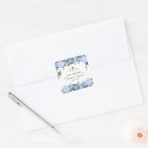 Elegant Stoffig Blauw Bloemen Victoriaans Vrijgeze Vierkante Sticker