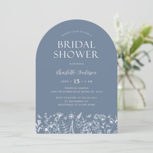 Elegant stoffig blauw botanisch Vrijgezellenfeest Kaart (Staand voorkant)