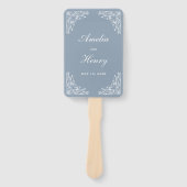 Elegant Stoffig Blauw en Wit Border Bruiloft Handwaaier (Voorkant)