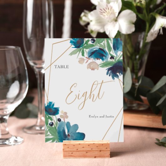 Elegant stoffig blauw goud Bloemen Waterverf Bruil Kaart