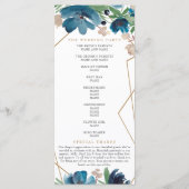 Elegant stoffig blauw goud Floral bruiloft program Programma (Achterkant)