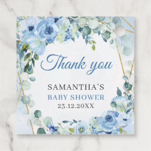 Elegant Stoffig Blauw Goud lijst Bloemen baby show Bedankjes Labels