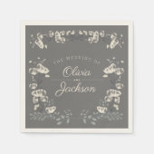 Elegant stoffig blauw grijs en wit bloemenbruiloft servet (Voorkant)