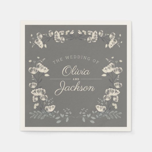 Elegant stoffig blauw grijs en wit bloemenbruiloft servet (Voorkant)