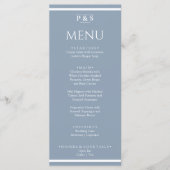 Elegant Stoffig Blauw Minimaal Monogram Diner Brui Menu (Voorkant)