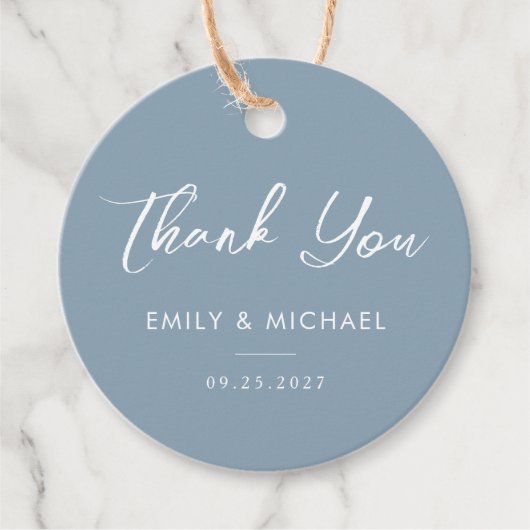 Elegant stoffig blauw minimale bruiloft dank u bedankjes labels (Voorkant)