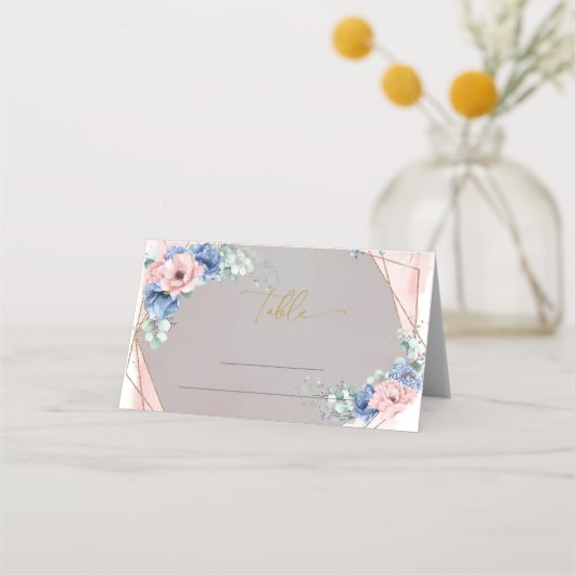 Elegant stoffig blauw roze waterverf bloemengoud (Voorkant)