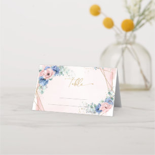 Elegant stoffig blauw roze waterverf bloemengoud