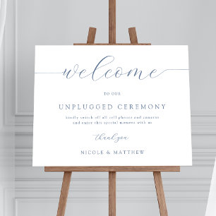 Elegant stoffig blauw unplugged bruiloft welkomstb poster
