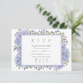 Elegant Stoffig Blauw Waterverf Hydrangeas Bruilof RSVP Kaartje (Staand voorkant)
