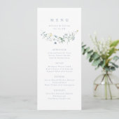 Elegant Stoffig Blauw Wildbloem Rustiek Boho Bruil Menu (Staand voorkant)