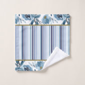 Elegant stoffig blauw wit bloemenstreep monogram bad handdoek (Wasdoekje)