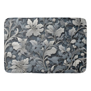 Elegant stoffig blauw zilver wit grijs bloemen badmat
