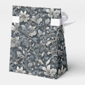 Elegant stoffig blauw zilver wit grijs bloemen bedankdoosjes (Achterkant)