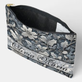 Elegant stoffig blauw zilver wit grijs bloemen etui (Open)