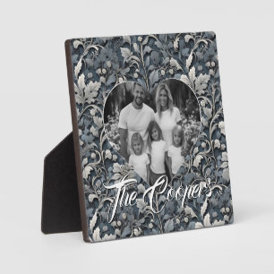Elegant stoffig blauw zilver wit grijs bloemen fotoplaat