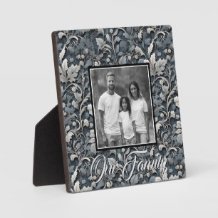 Elegant stoffig blauw zilver wit grijs bloemen fotoplaat