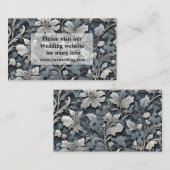 Elegant stoffig blauw zilver wit grijs bloemen informatiekaartje (Voorkant / Achterkant)