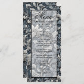 Elegant stoffig blauw zilver wit grijs bloemen menu (Voorkant / Achterkant)