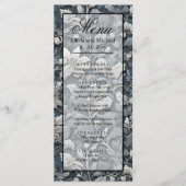 Elegant stoffig blauw zilver wit grijs bloemen menu (Voorkant)