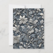 Elegant stoffig blauw zilver wit grijs bloemen save the date (Achterkant)