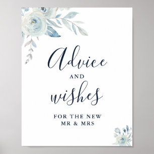 elegant stoffig blauwe bloemige advies- en wenschi poster