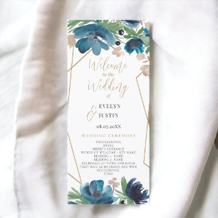 Elegant stoffig blauwe gouden bloemen-huwelijkspro programma