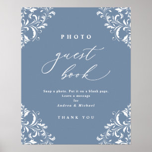 Elegant stoffig blauwe trouwfoto gast boek bord poster