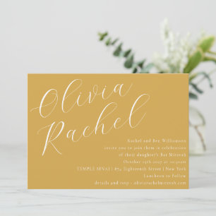 Elegant Stoffig Geel Script Minimale Bat Mitzvah Kaart