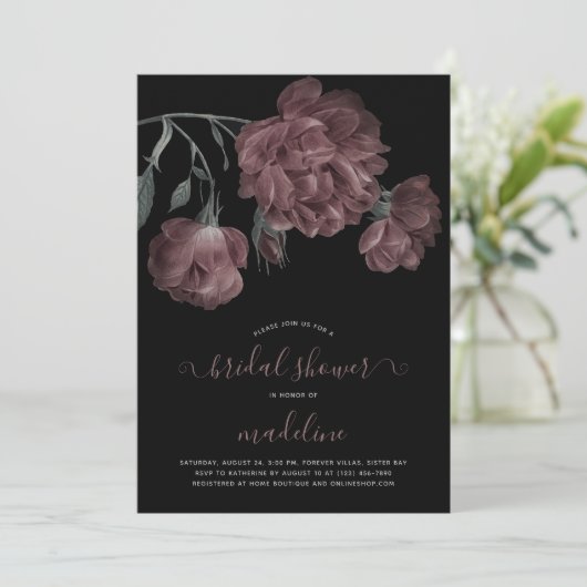 Elegant  stoffig Roos zwart Vrijgezellenfeest Kaart (Staand voorkant)