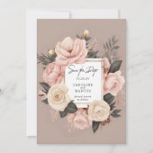 Elegant Stoffig Roze Cream Grijs Bloemen Bruiloft Save The Date (Voorkant)