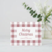 Elegant Stoffig Roze Plaid Vrolijk Kerstfeest Briefkaart (Staand voorkant)